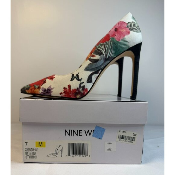 Nine West Tatiana Women's Size 7M Multicolor Floral Pointy Toe Black Heel Dress - Picture 14 of 14